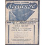 EVERTON - CHARLTON 1938 Everton home programme v Charlton, 16/4/1938, professionally cleaned, slight