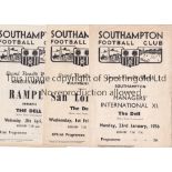 SOUTHAMPTON Fourteen programmes: Home Friendlies v. Managers' International XI, San Lorenzo,