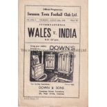 WALES V INDIA 1948 Programme for the Amateur Football International at Swansea Town FC 26/8/1948.