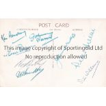 CHELSEA Black and white postcard of the 1954/55 Chelsea Championship winning side signed by 8