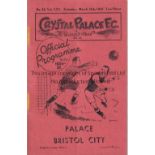 PALACE / BRIGHTON Programme Crystal Palace v Brighton & Hove Albion 16/3/1935. Restored at staple