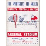 NEUTRAL AT ARSENAL 1954 VIP issue programme for Boxers v Jockeys 3/5/1954. The programme states "