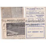 1940'S FOOTBALL PROGRAMMES Three programmes: Doncaster Rovers v Barrow 3/12/1949 small tape repairs,
