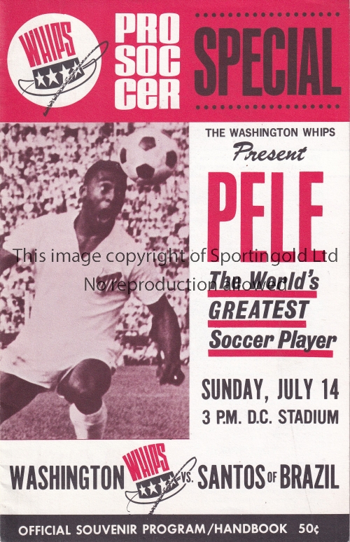 PELE / SANTOS 1968 Programme for Washington Whips v Santos in the D.C. Stadium 14/7/1968 with Pele