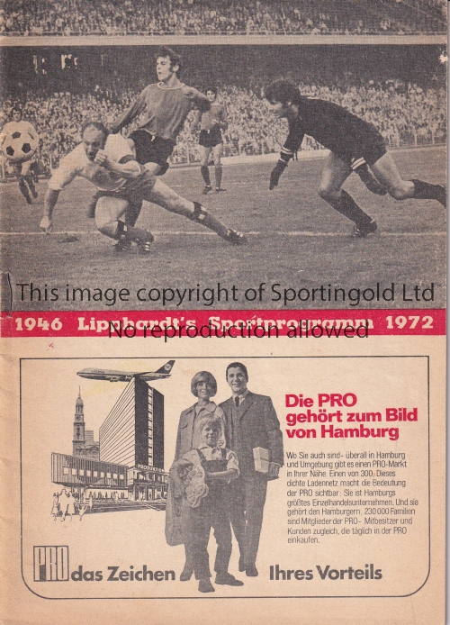 GEORGE BEST Pirate programme issued by Lipphardt for Hamburg SV v FIFA World XI 1/5/1972 for the Uwe