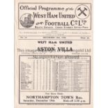 WEST HAM UTD v ASTON VILLA 1936 Programme for the league match at West Ham, 12th December 1936. Ex-