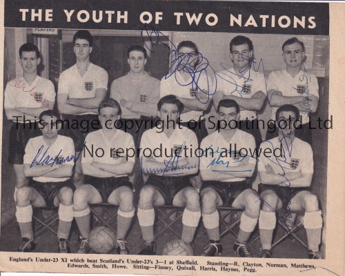 ENGLAND / DUNCAN EDWARDS & DAVID PEGG / AUTOGRAPHS A signed B/W magazine team group from the early-