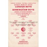 NEUTRAL AT ARSENAL 1963 Single card programme for London v Birmingham Boys, match 12/10/1963,