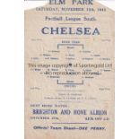 READING / CHELSEA Single sheet programme Reading v Chelsea Football League South 13/11/1943. Top