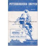 ARSENAL Programme for the away Eastern Counties League match v Peterborough United 11/9/1954, very
