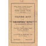 MANCHESTER UNITED 4 Page programme at Old Trafford Salford Boys v Liverpool Boys 1/2/1958. Pin
