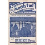 PRESTON NORTH END V ARSENAL 1948 Programme for the League match at Preston 16/10/1948 with a punched