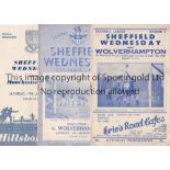 SHEFFIELD WEDNESDAY Ten home programmes v. Wolves 50/1 and 52/3, Man. Utd. 56/7 and 59/60, Everton