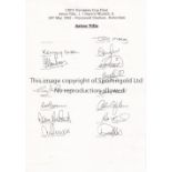 ASTON VILLA AUTOGRAPHS 1982 An A4 card signed by 14 members of the 1982 European Cup Winning