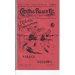 PALACE / READING Programme Crystal Palace v Reading 27/4/1935. Ex Bound Volume. Has blue paper