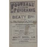 ENGLAND / WALES / EVERTON Programme England v Wales at Goodison Park 13/3/1922. Lacks staples.