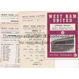 WEST HAM UNITED V ARSENAL Six programmes for matches played at West Ham:- Combination 58/9 including