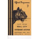 HULL /SPURS Programme Hull City v Tottenham Hotspur FA Cup 5th Round 20/2/1953. Light horizontal