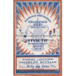 1929 CUP FINAL Official programme 1929 Cup Final, Bolton v Portsmouth, professionally cleaned,