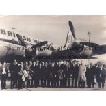 CARDIFF CITY B/W 12" x 9" original photo of the Cardiff City team and officials on the runway in