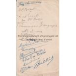 HOLLAND V BELGIUM 1941 / AUTOGRAPHS Single card menu for the Queen's Hotel in Birmingham 25/10/