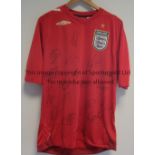 ENGLAND AUTOGRAPHS 2000 A replica red short sleeve England shirt with a Gills Sports Certificate