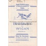 AT MAN CITY 47 Programme for Rugby League Championship Final, Wigan v Dewsbury 21/6/47 at Maine