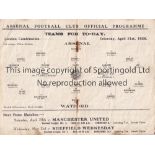 ARSENAL / WATFORD Programme Arsenal Reserves v Watford Reserves 21/4/1928. Rusty staples. No