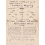 ARSENAL V WATFORD 1931 Single sheet programme for the London Professional Mid-Week League match at
