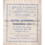 BOLTON V MANCHESTER CITY Bolton home programme, FA Cup 4th Round, January 25th 1947. light fold.