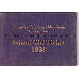 LANCASHIRE CCC 1938 A school girl membership card with fixtures inside. Generally good