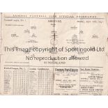 ARSENAL V SUNDERLAND 1930 Programme for the League match at Arsenal 28/4/1930, heavily creased and