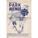 BRADFORD PARK AVENUE v SWANSEA Bradford PA home programme 22/4/50. Good