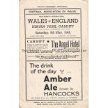 WALES V ENGLAND 1945 Programme for the International at Cardiff City FC 5/5/1945, horizontal fold,