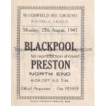 BLACKPOOL Four Page programme v Preston North End 27/8/1945. Light horizontal fold. No writing.