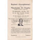 MANCHESTER UNITED Programme for the away Youth Team Friendly v. Boyland in Belfast 13/5/1953. Duncan