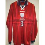 ENGLAND - LE SAUX SHIRT Red long-sleeved England shirt , World Cup 98, held in France, Issued to