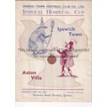 IPSWICH / VILLA Programme Ipswich Town v Aston Villa Ipswich Hospital Cup 8/5/1939. Light vertical
