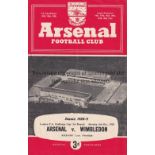 ARSENAL V WIMBLEDON 1958 Programme for the London Challenge Cup match at Arsenal 6/10/1958.