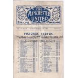MAN UNITED Programme Manchester United v Huddersfield Town 2/2/1924. Tears restored. No writing.