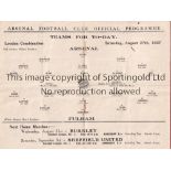 ARSENAL Home programme v Fulham Reserves 27/8/1927. London Combination. Lacks staples. Horizontal