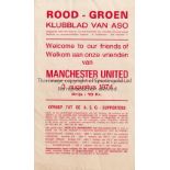 MANCHESTER UNITED Programme for the away Friendly v. A.S. Ostende 3/8/1974 numbers written inside.