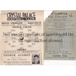 CHELSEA Two Wartime Chelsea aways v Crystal Palace 30/12/1944 (Folds, small tears) and Millwall (