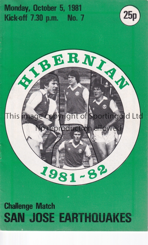 GEORGE BEST Programme for Hibernian v San Jose Earthquakes 5/10/1981 in which Best played for San