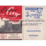 HENDON Two away programmes from Hendon's FA Cup run in 1955/56 at Halesowen Town 19/11/1955 (1st