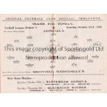 ARSENAL Home programme v Sheffield Wednesday 23/10/1926. Re-stapled due to rust. Score and scorers