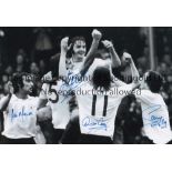 MANCHESTER UNITED A b/w 12 x 8 photo of Alex Forsyth celebrating with team mates Macari, McCreery