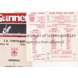 ARSENAL Four home Youth Cup programmes v. Wolves S-F, horizontal fold and Cardiff Final 70/1,