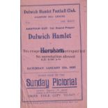 DULWICH HAMLET V HORSHAM 1935 Programme for the Amateur Cup tie at Dulwich 12/1/1935. Generally