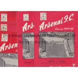 ARSENAL RESERVES Five home Reserve team Combination programmes for season 1949/50 v Fulham and Cup